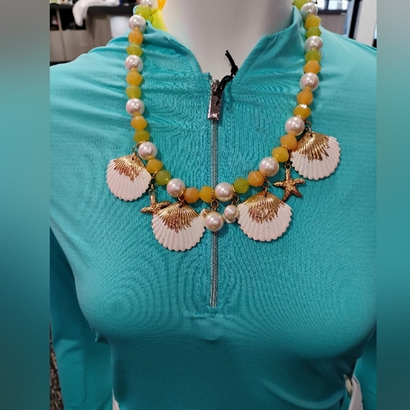 Nautical Seashell Gold and White Beach-Inspired Necklace with Shell Pendants - Picture 5 of 5